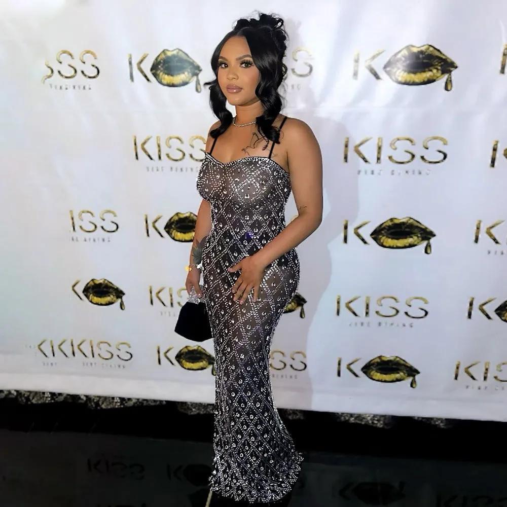 Glamorous Sheer Beaded Bodycon Maxi Dress for Show-Stopping Elegance