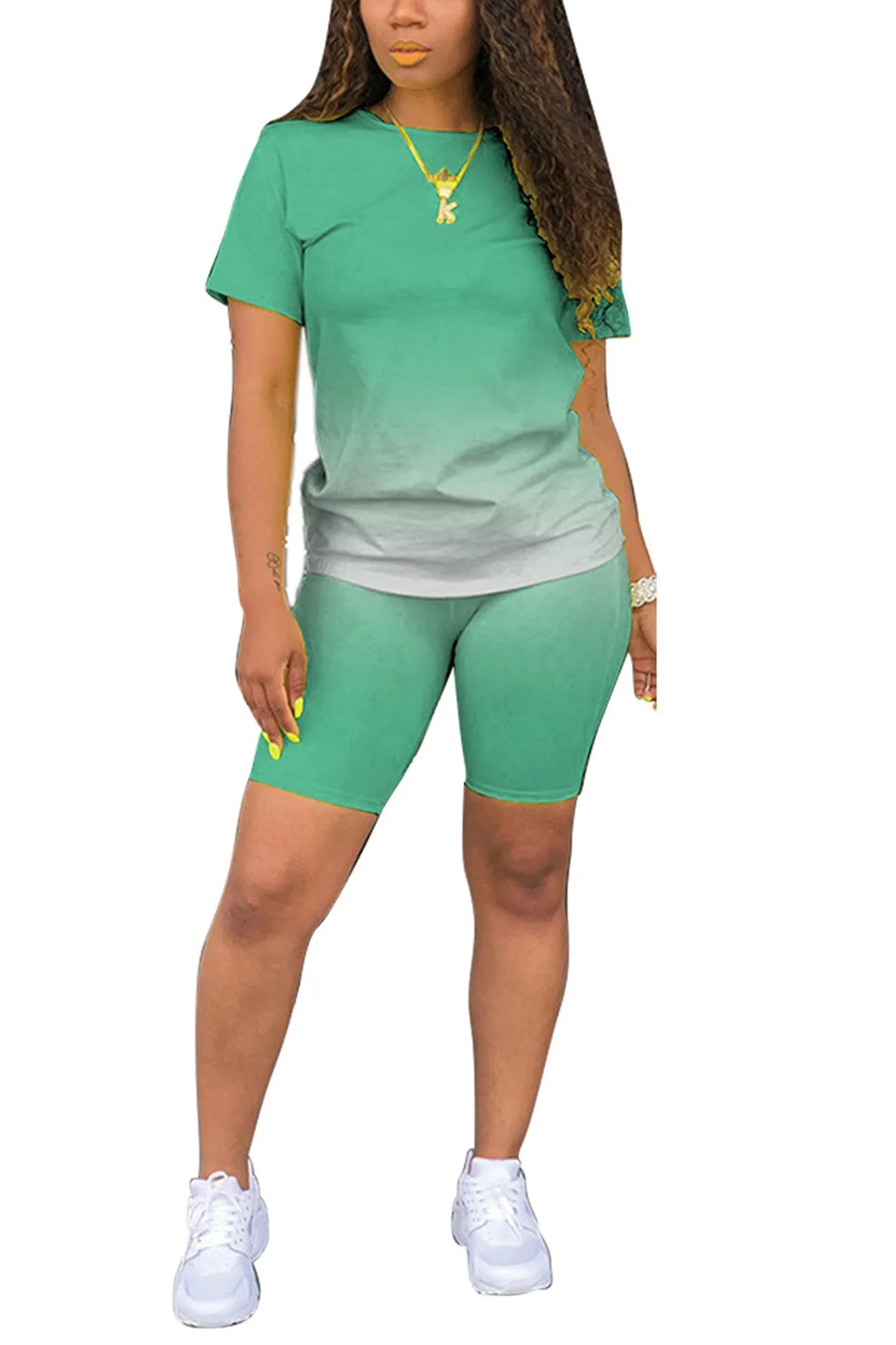 Gradient Color T-shirt Shorts Set