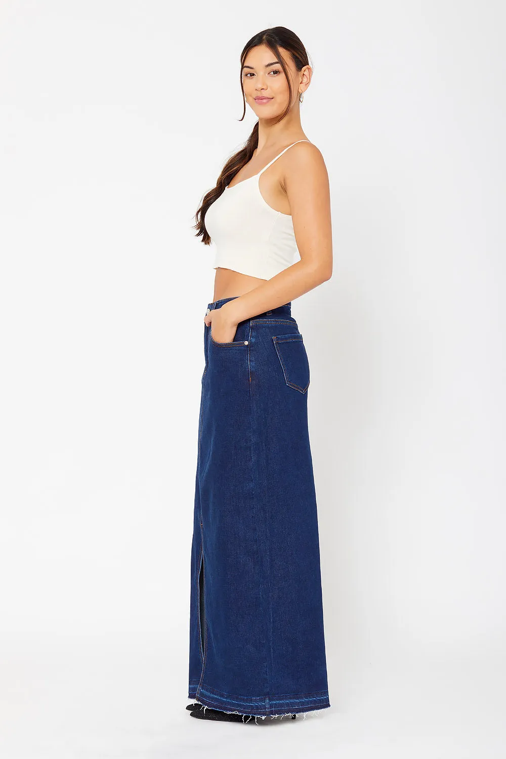 High-rise maxi slit cargo skirt