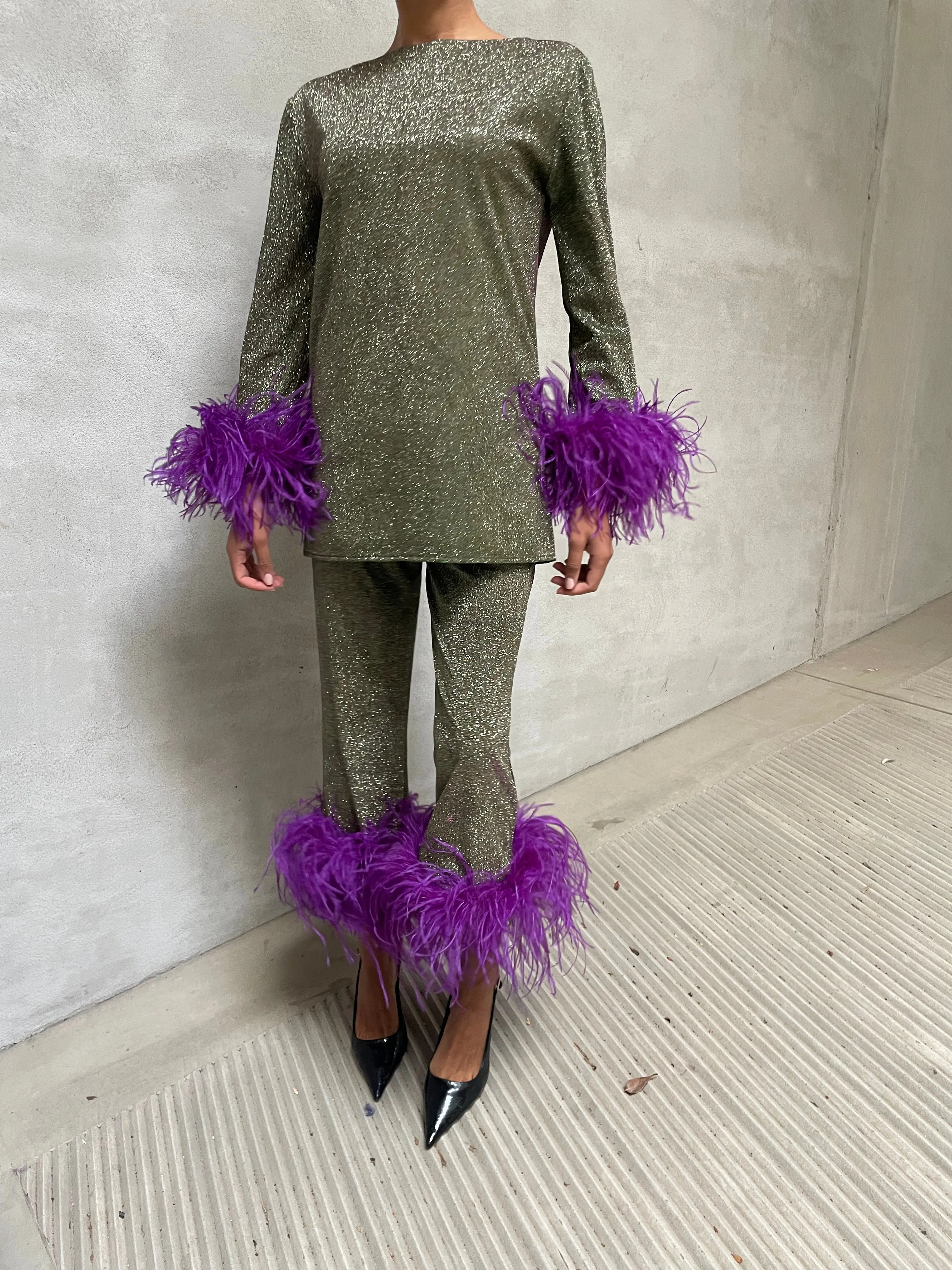 Hologram Metallic Feather Cuff Tunic