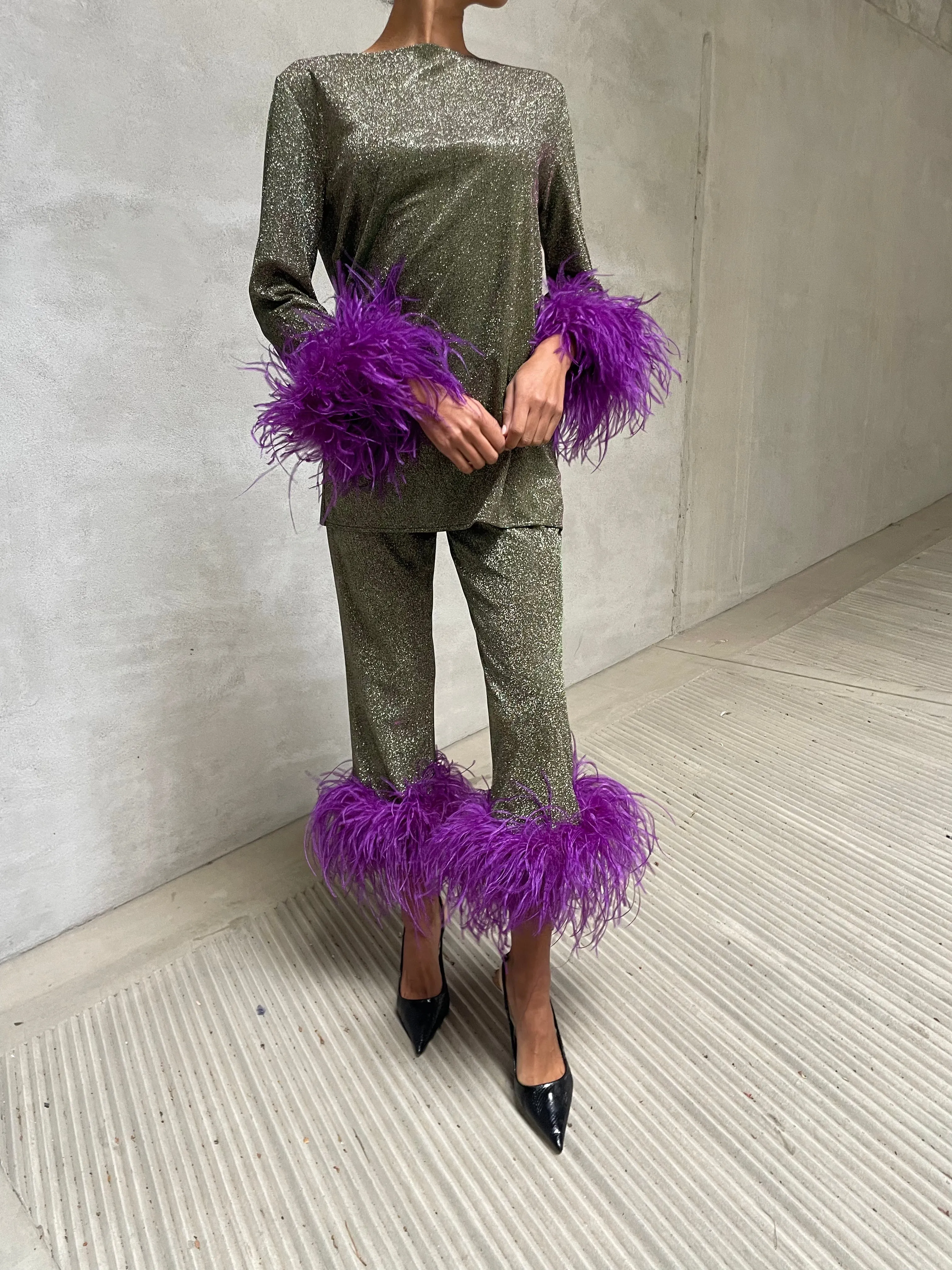 Hologram Metallic Feather Cuff Tunic