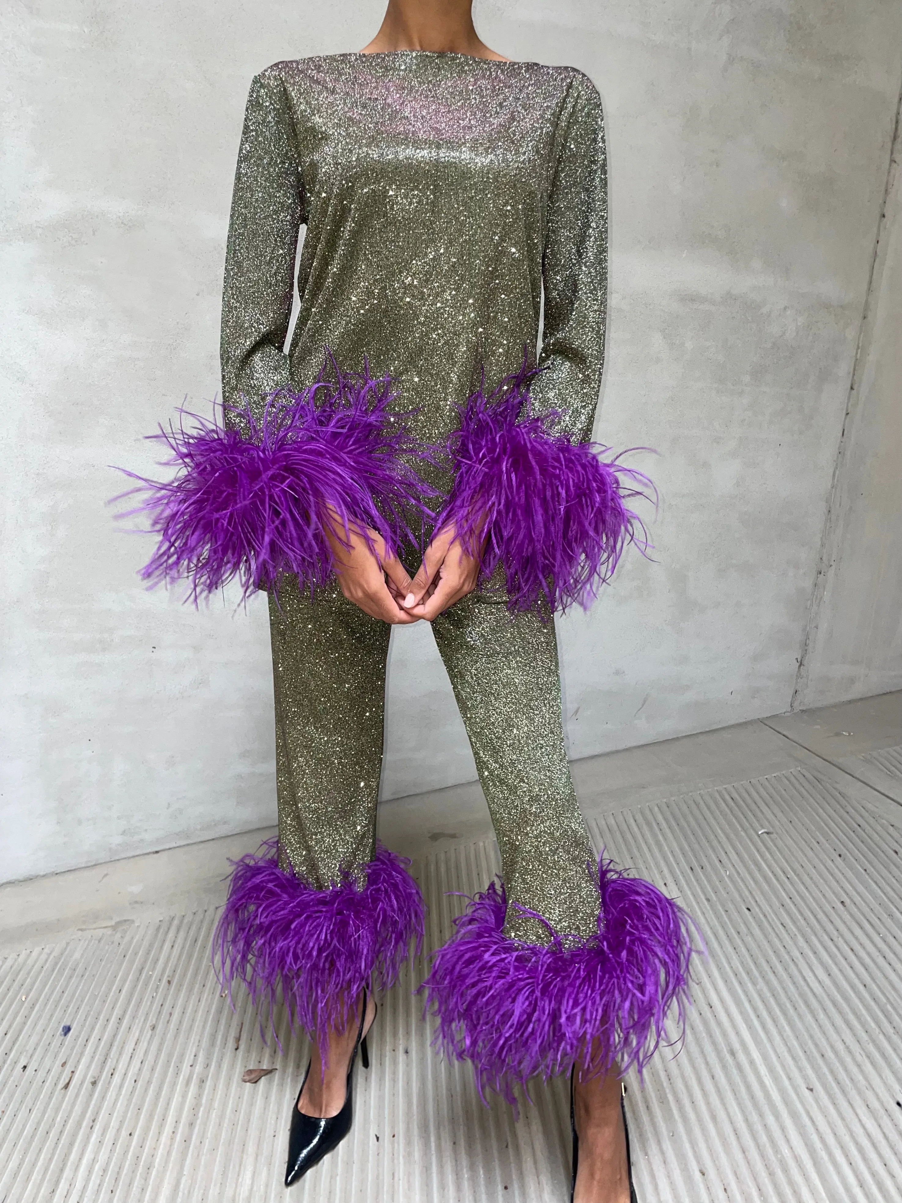 Hologram Metallic Feather Cuff Tunic