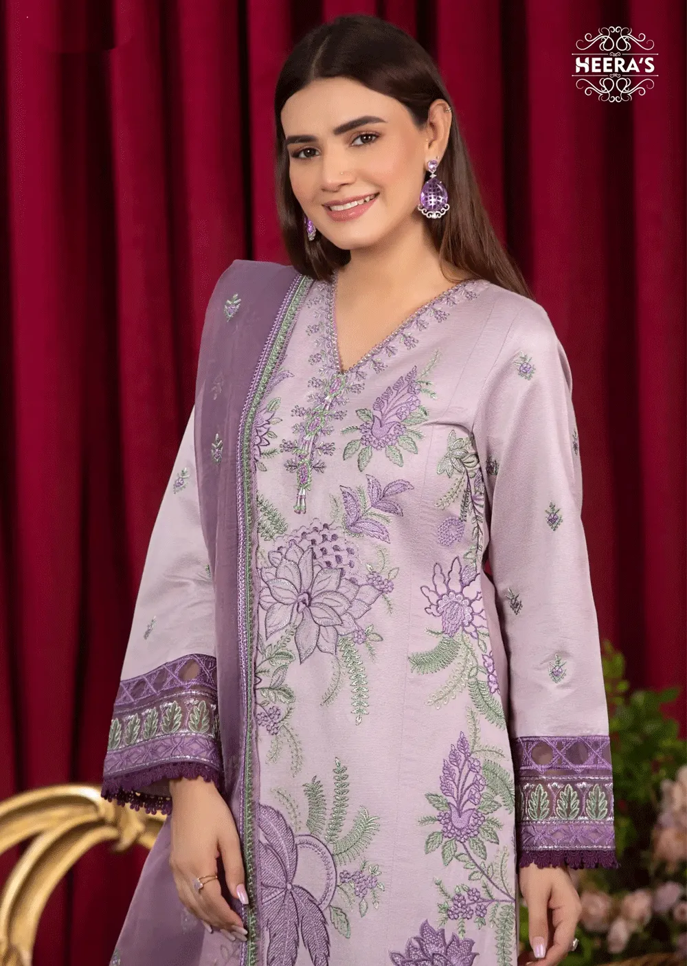 HSS-162 - Readymade - Royal Lilac Embroidered Suit by Heeras