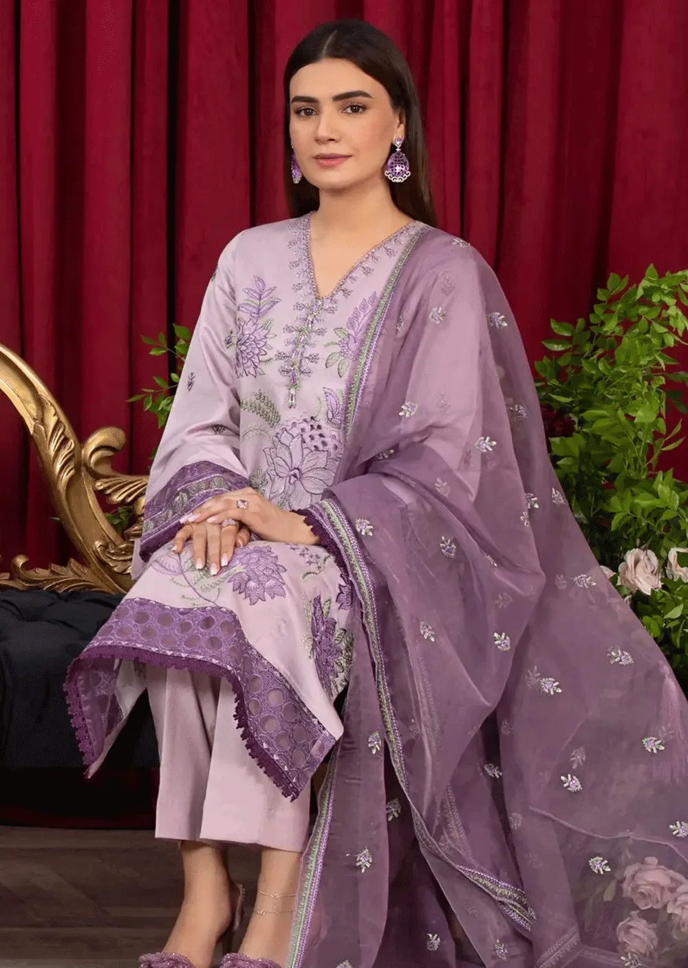 HSS-162 - Readymade - Royal Lilac Embroidered Suit by Heeras