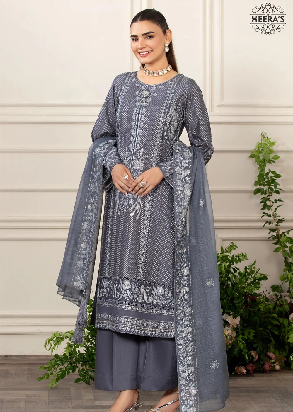 HSS-169 - Readymade - Elegants Grey KH Embroidered suit by Heeras
