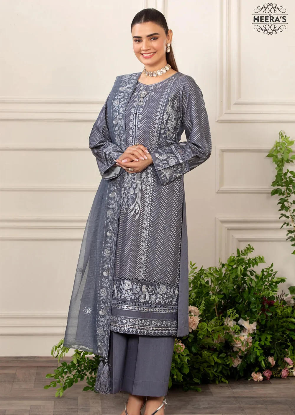 HSS-169 - Readymade - Elegants Grey KH Embroidered suit by Heeras