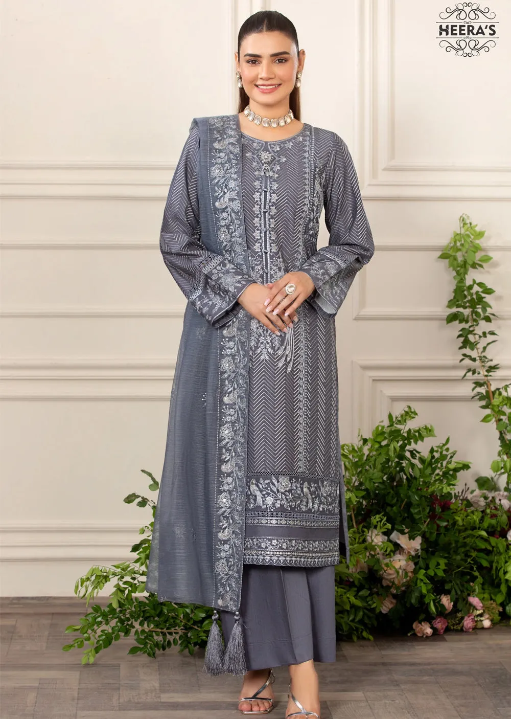HSS-169 - Readymade - Elegants Grey KH Embroidered suit by Heeras
