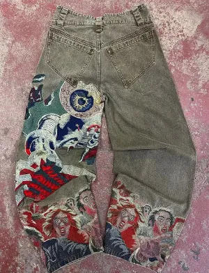 Japanese embroidered Y2K jeans