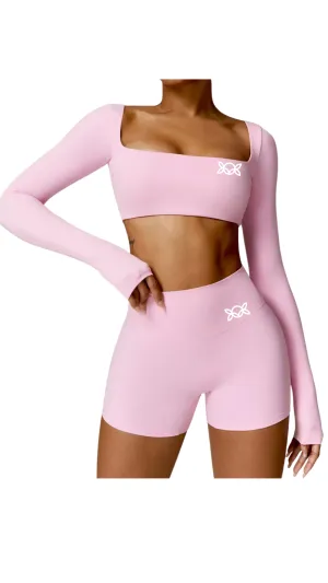 Kate Bow Long Sleeve Crop and Shorts Set