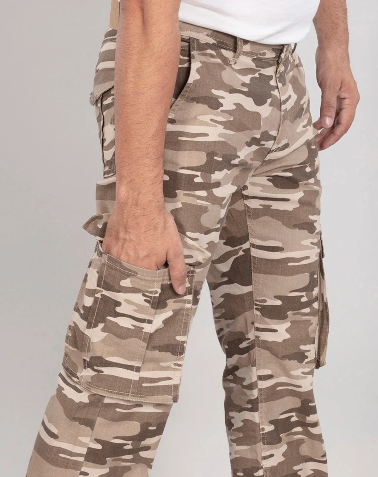 Khaki Camo Stretch Cargo Pants