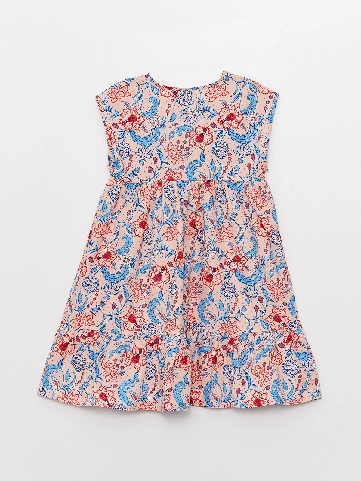Kids Crew Neck Patterned Short Sleeve Girls Dress