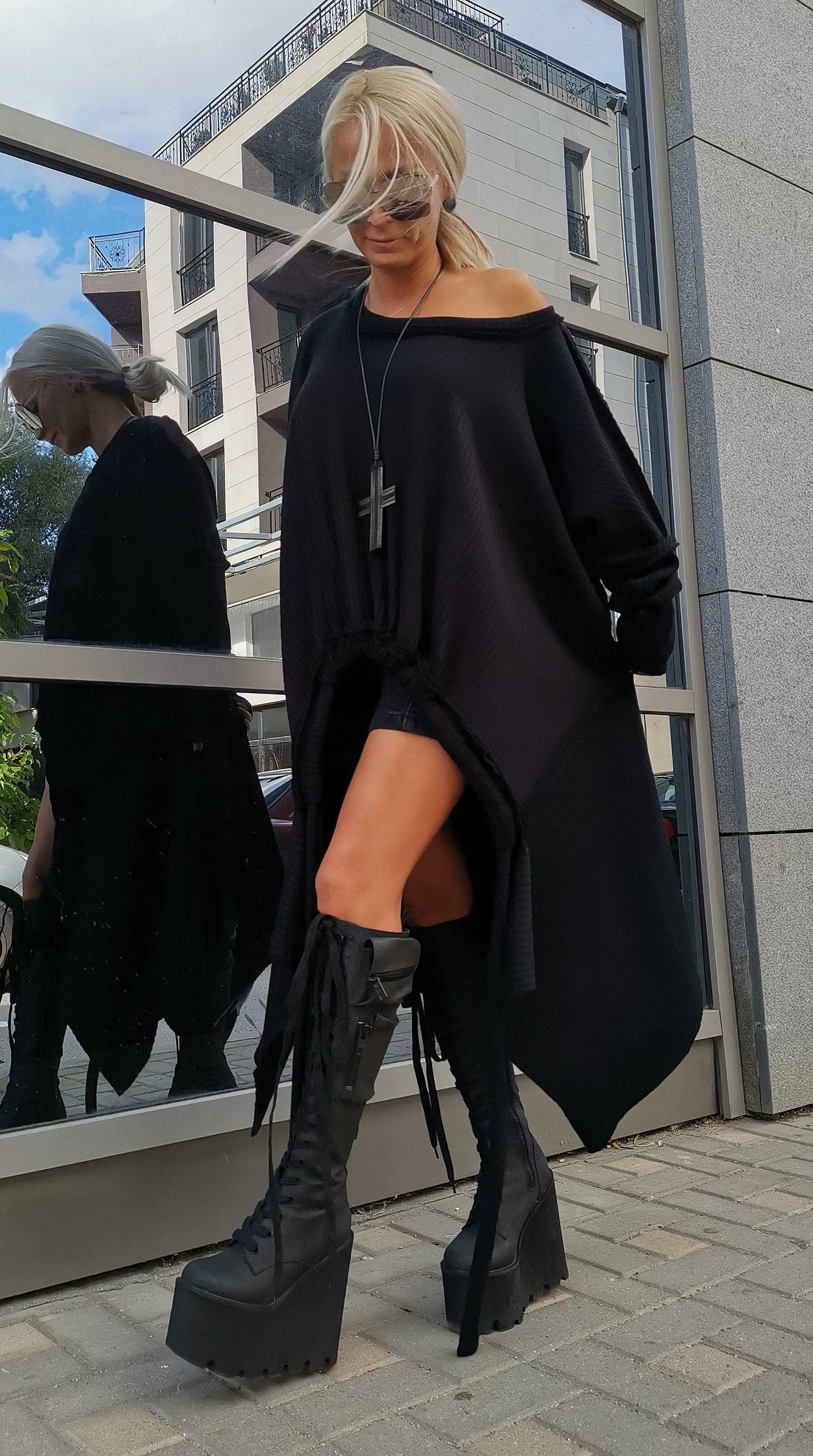 Knitting Asimetric Woman Tunic/Gothic Woman Top/ Loose Top/ Oversize Tunic/One Size Tunic/Designer Handmade Clothes