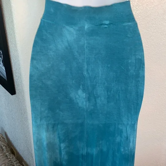 LAPIS knit maxi skirt, turquoise/white tie dye, wide elastic waist/pull on M EUC