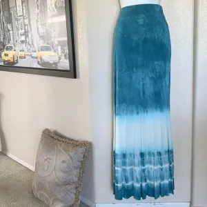 LAPIS knit maxi skirt, turquoise/white tie dye, wide elastic waist/pull on M EUC