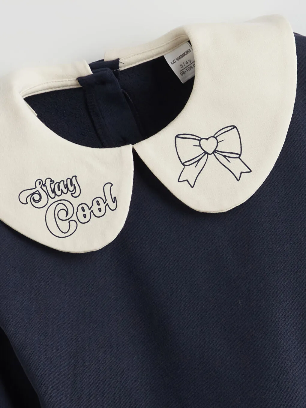 LCW Kids Navy Blue Baby Collar Ribbon Detailed Girls Sweatshirt