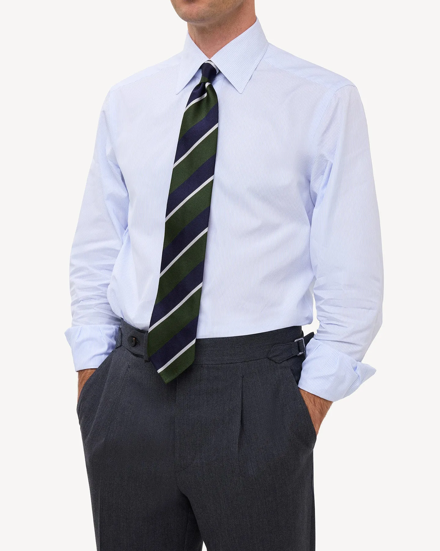 Light Blue Hairline Stripe Poplin Point Collar Shirt