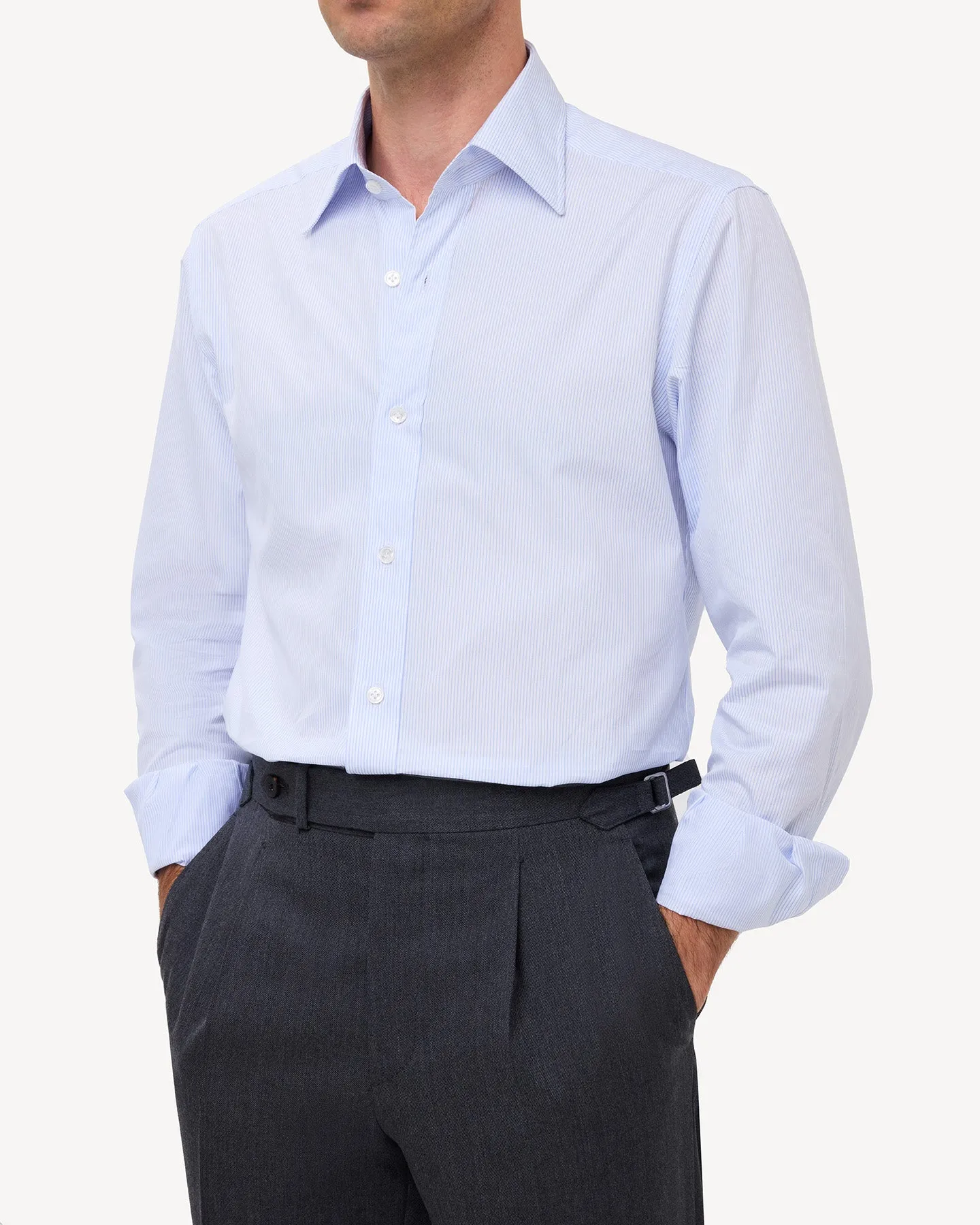 Light Blue Hairline Stripe Poplin Point Collar Shirt