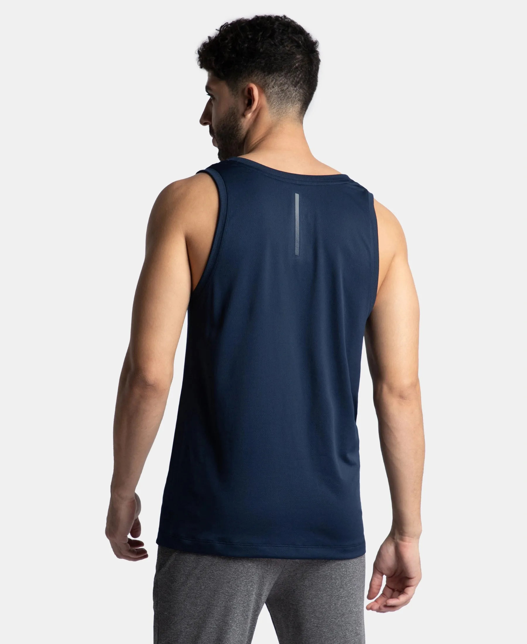 Lightweight Microfiber Solid Tank Top with Breathable Mesh - Navy