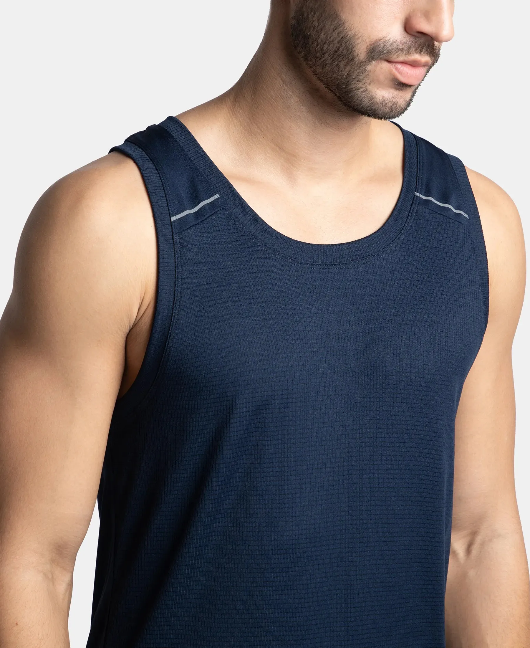 Lightweight Microfiber Solid Tank Top with Breathable Mesh - Navy