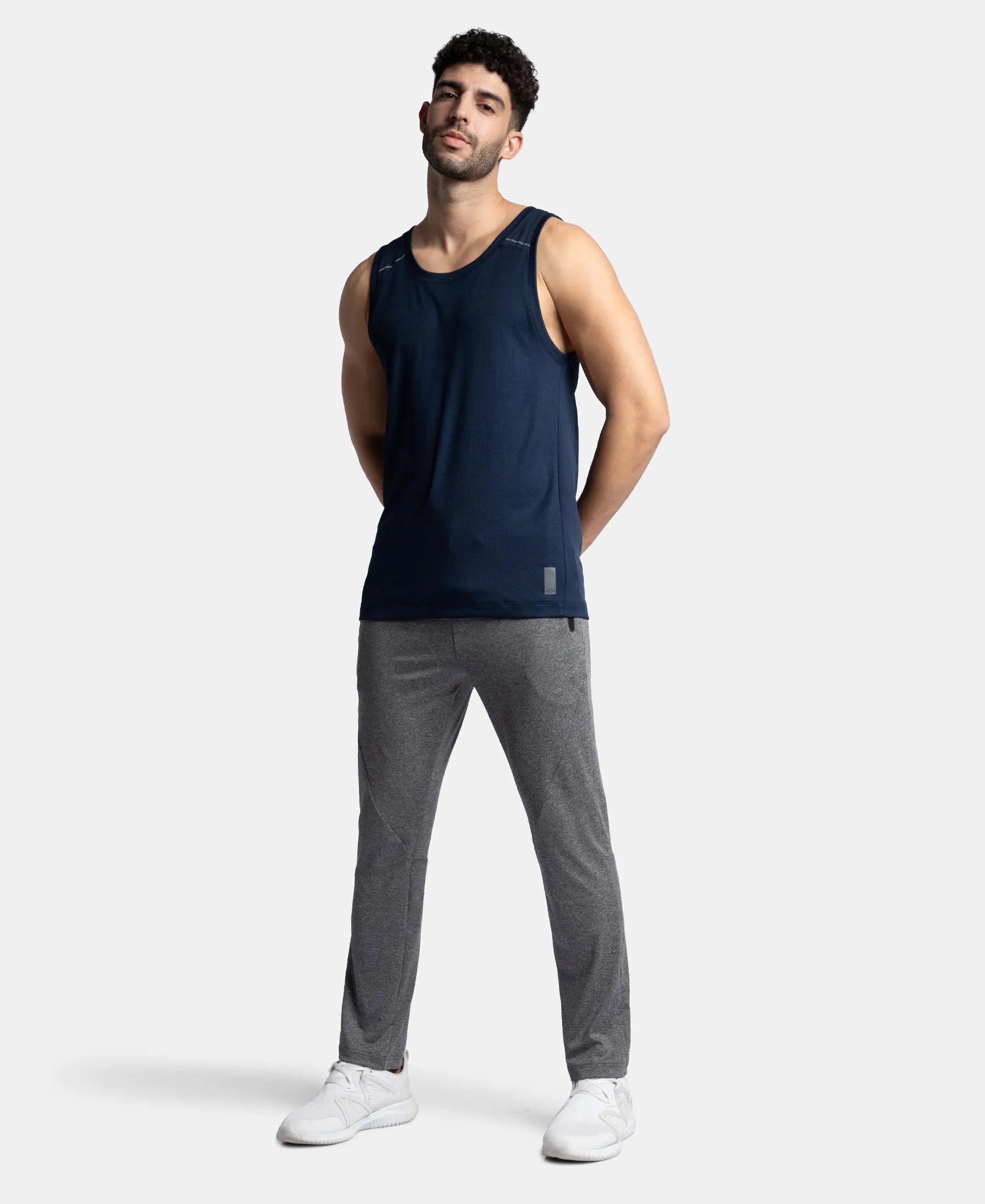 Lightweight Microfiber Solid Tank Top with Breathable Mesh - Navy