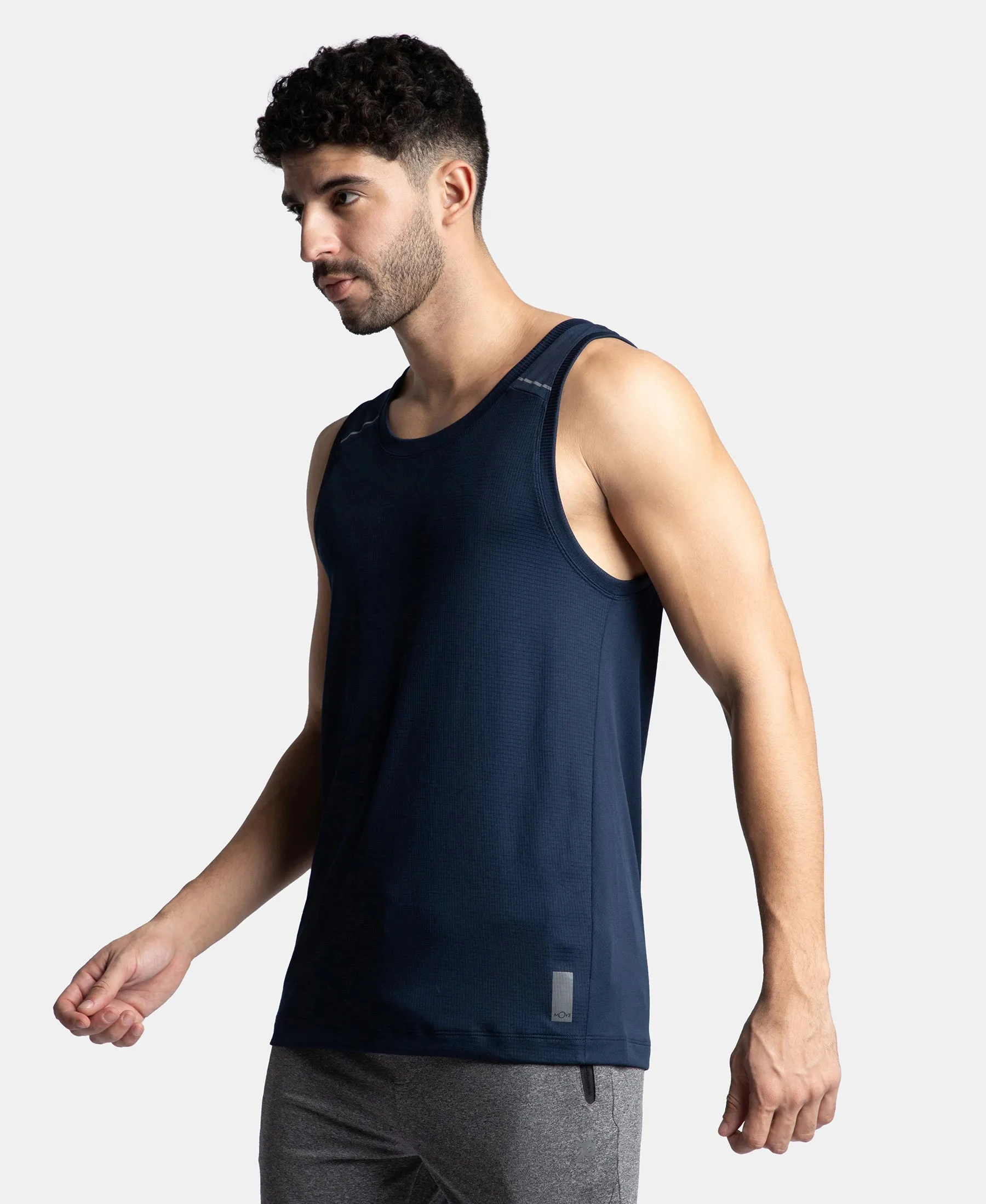 Lightweight Microfiber Solid Tank Top with Breathable Mesh - Navy