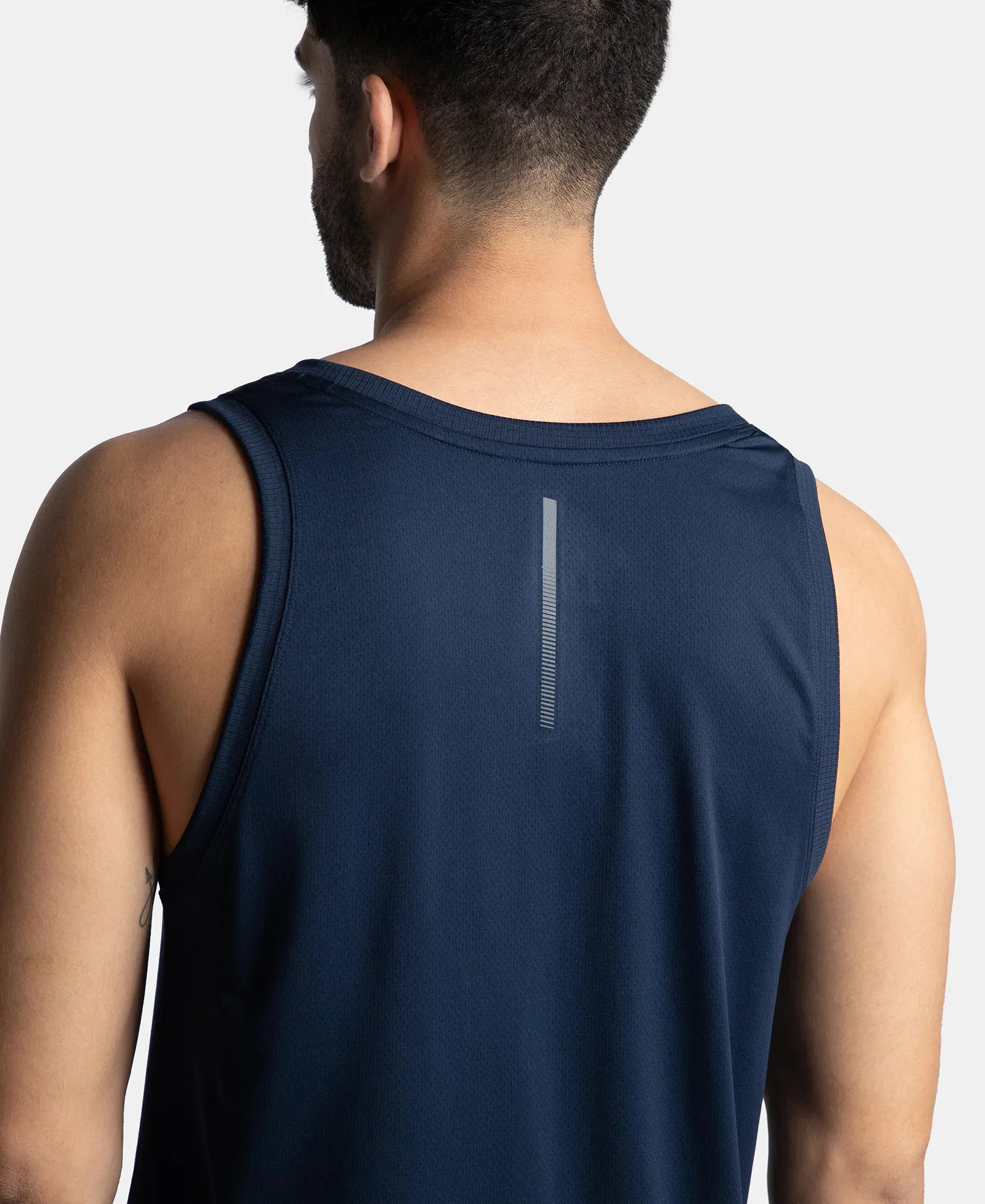 Lightweight Microfiber Solid Tank Top with Breathable Mesh - Navy