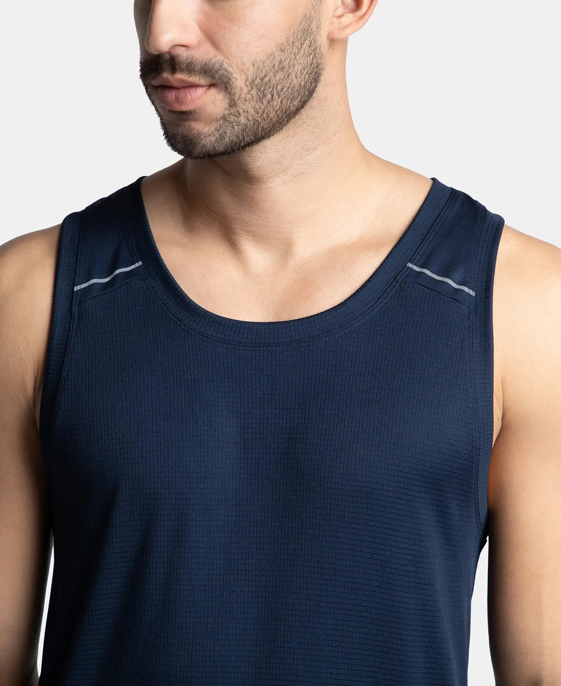 Lightweight Microfiber Solid Tank Top with Breathable Mesh - Navy