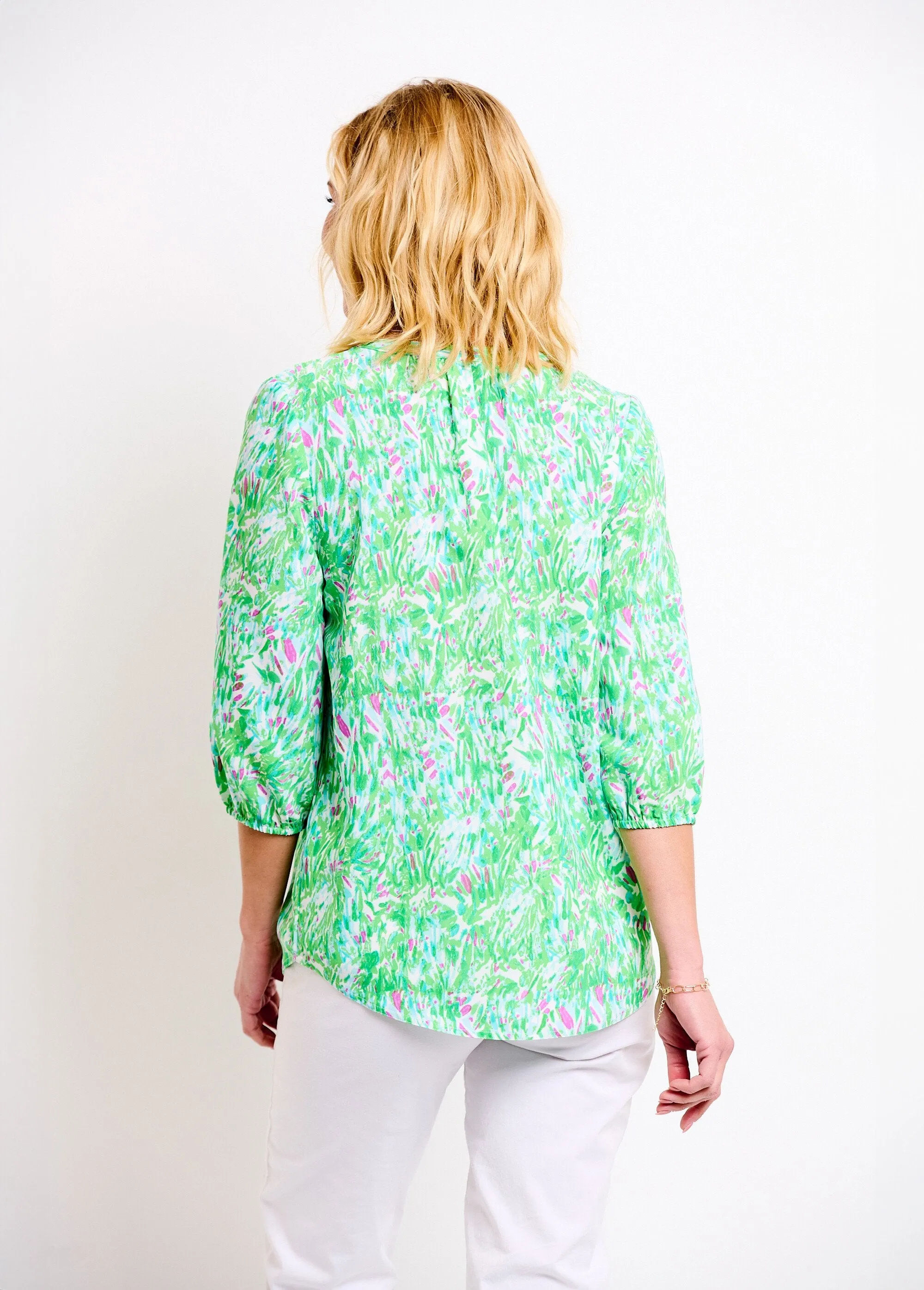 Loose long printed tunic with 3/4 sleeves