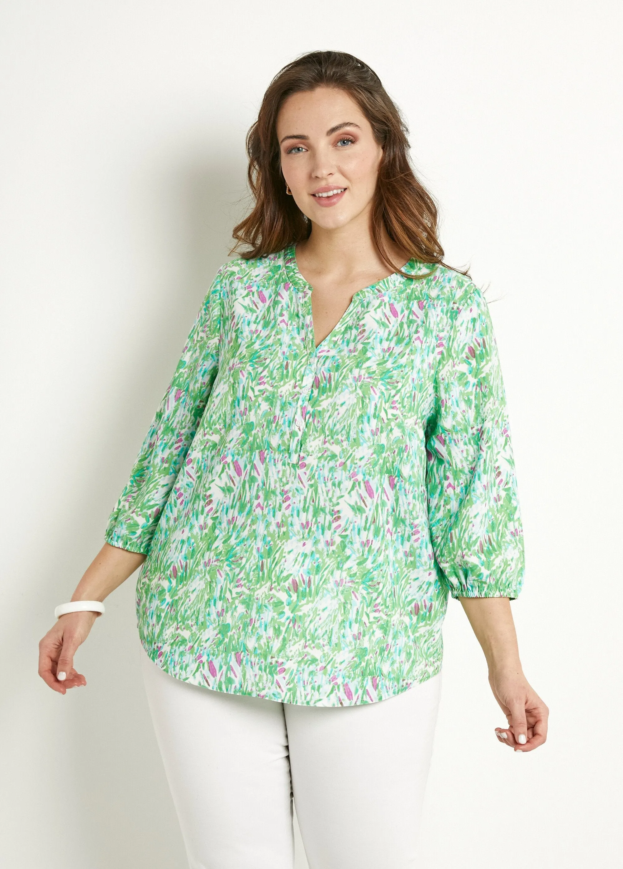 Loose long printed tunic with 3/4 sleeves