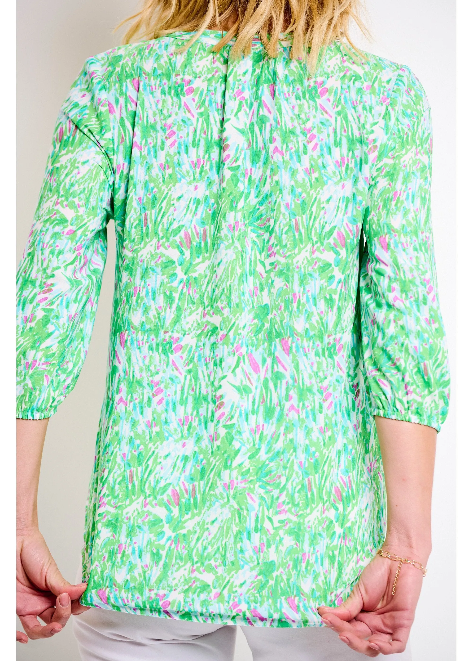 Loose long printed tunic with 3/4 sleeves