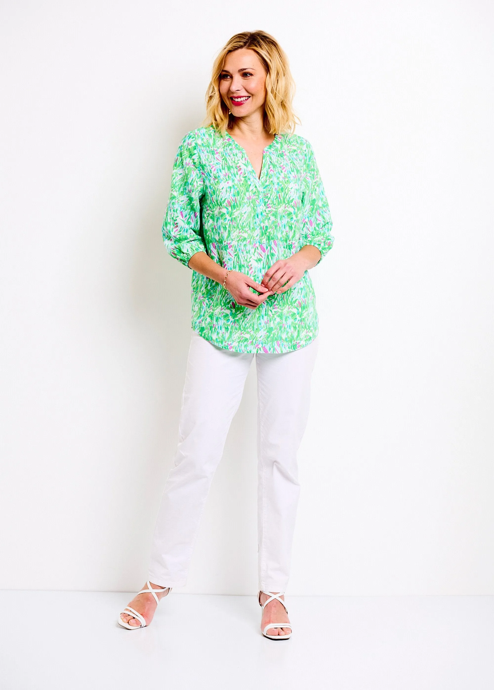 Loose long printed tunic with 3/4 sleeves