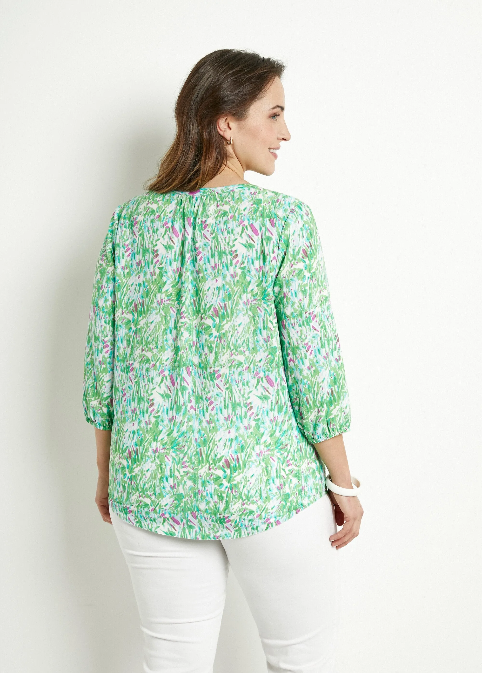 Loose long printed tunic with 3/4 sleeves