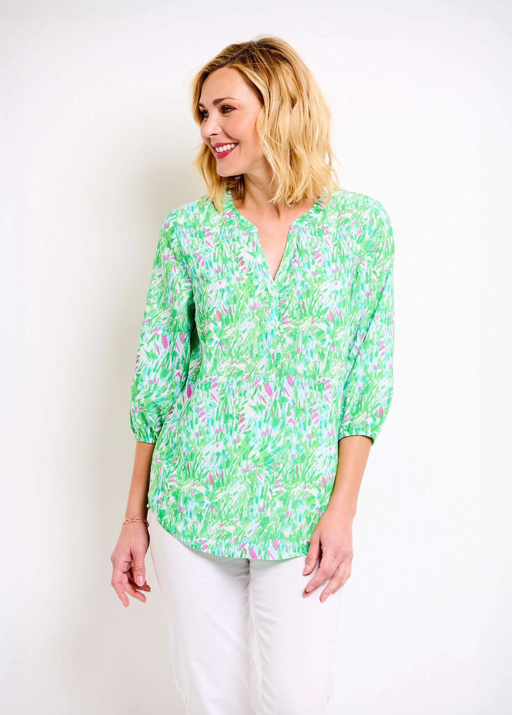 Loose long printed tunic with 3/4 sleeves