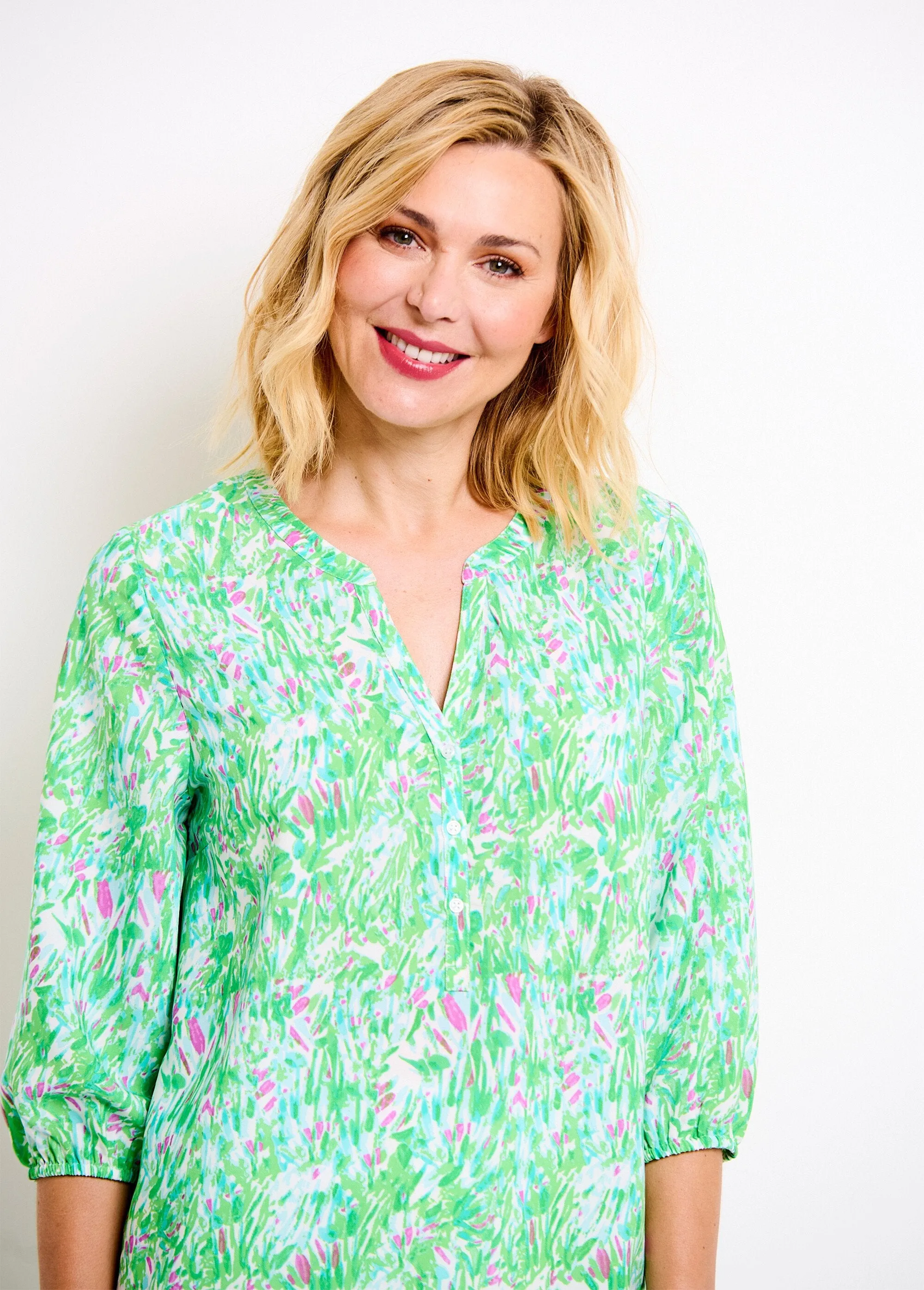 Loose long printed tunic with 3/4 sleeves