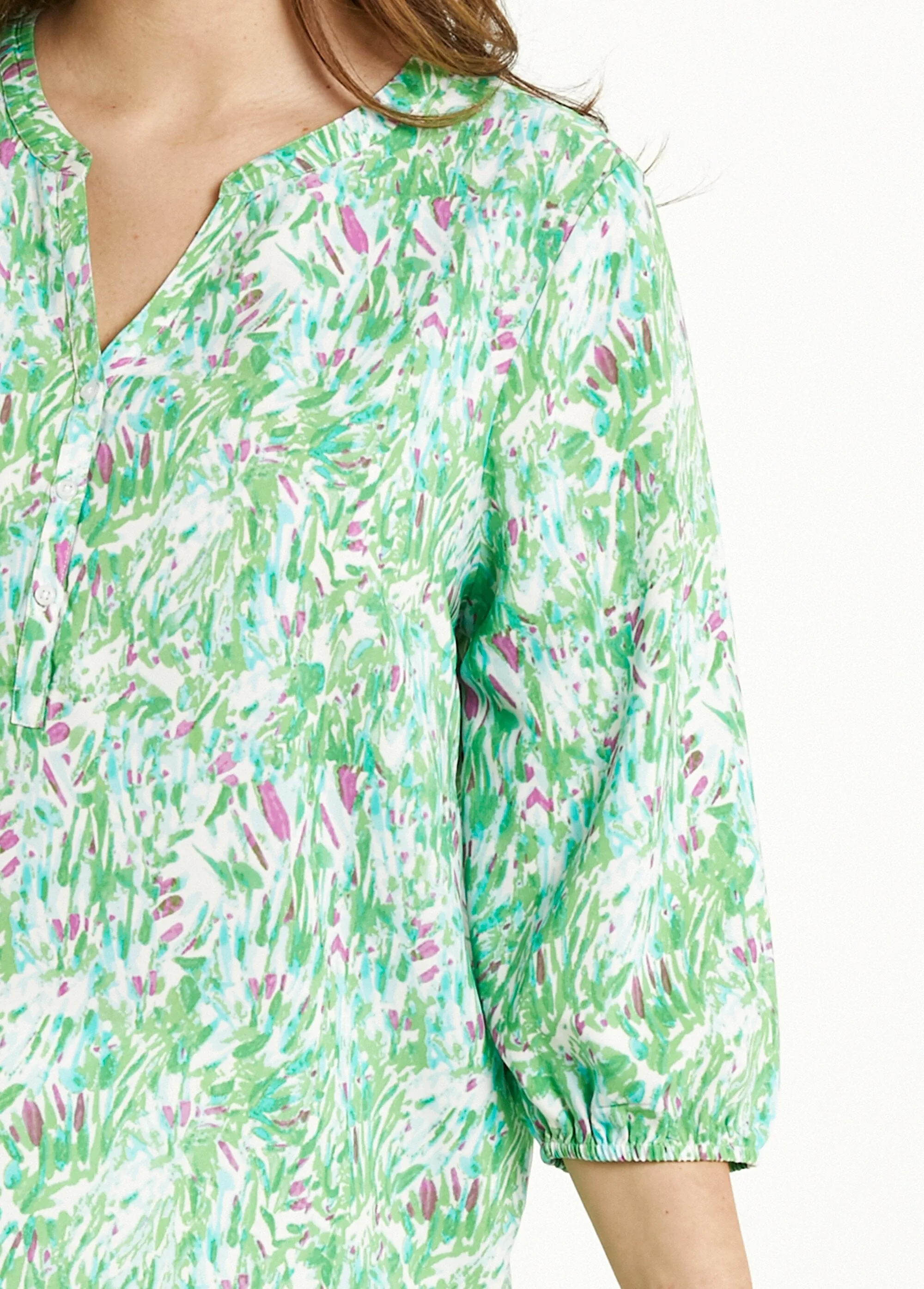 Loose long printed tunic with 3/4 sleeves