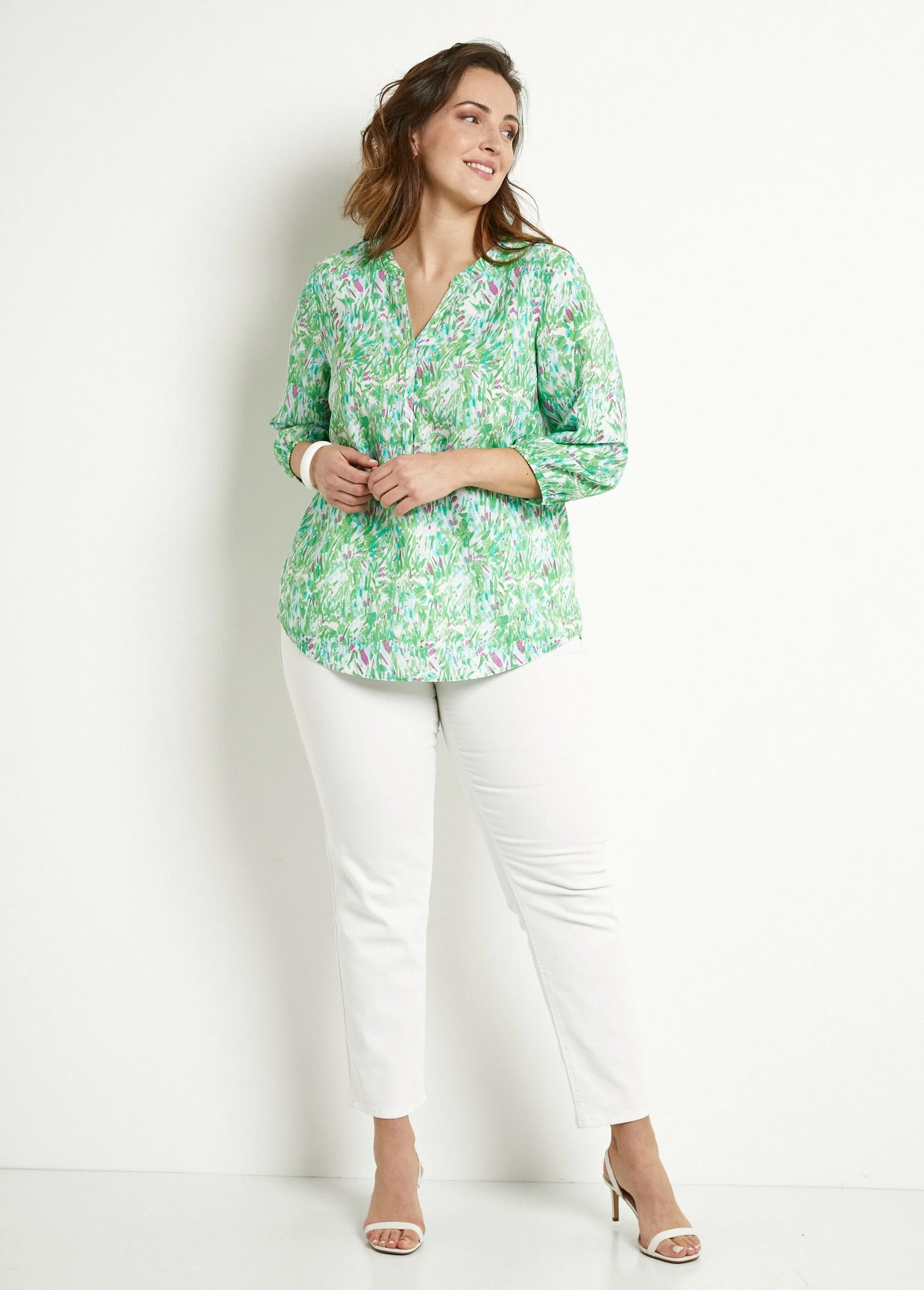 Loose long printed tunic with 3/4 sleeves