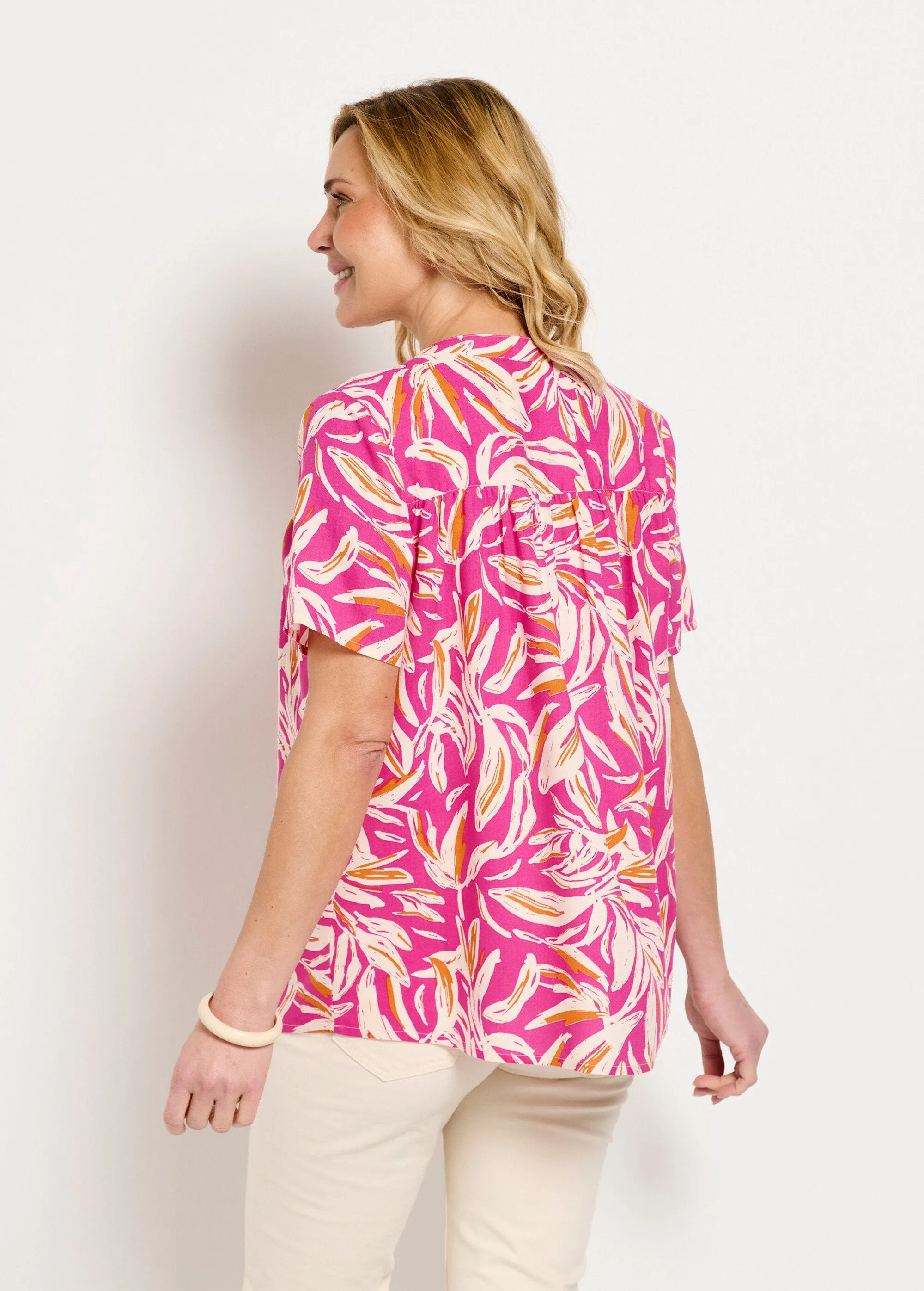 Loose printed buttoned V-neck tunic