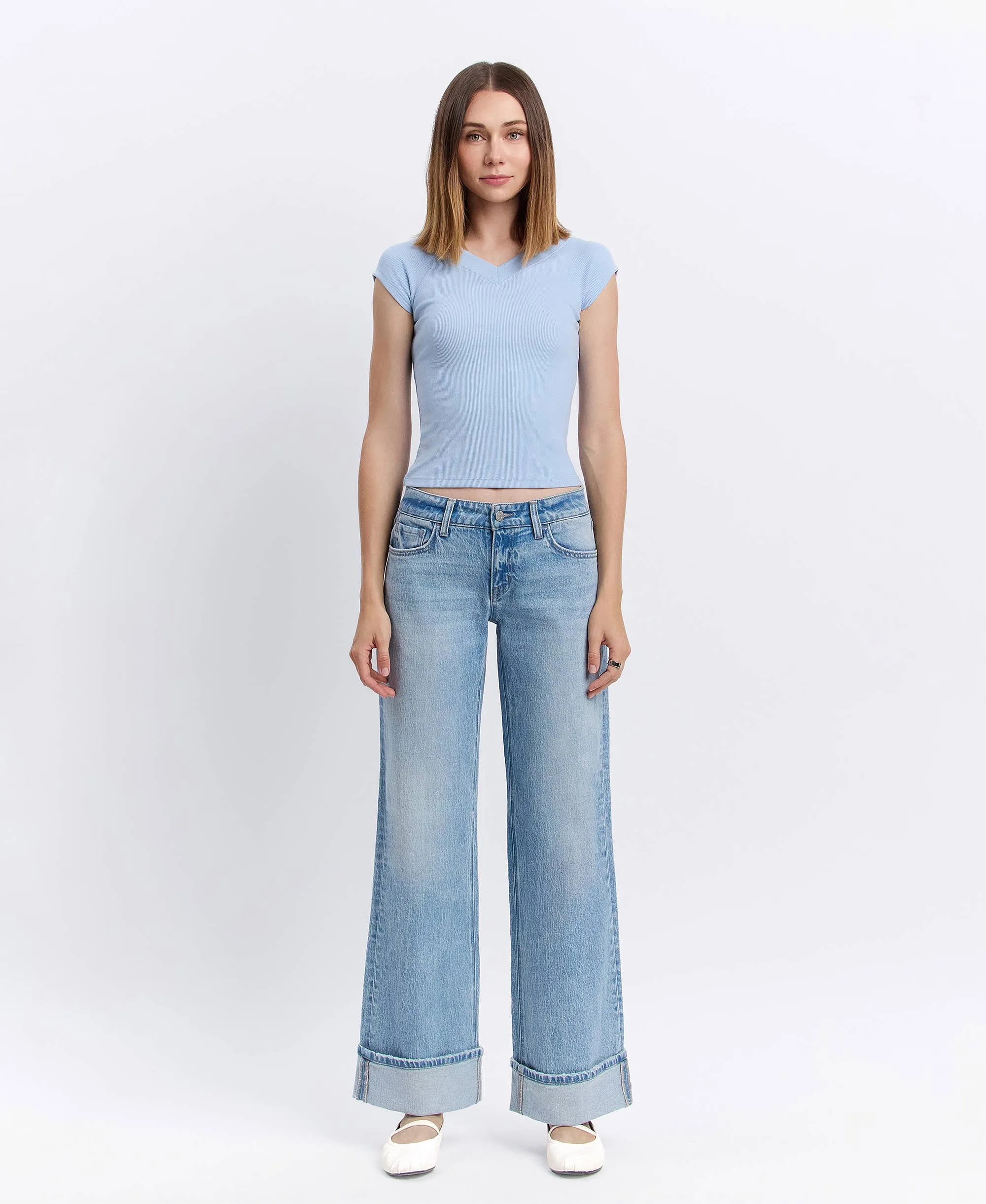 LOW RISE CUFFED BAGGY WIDE JEANS T6683