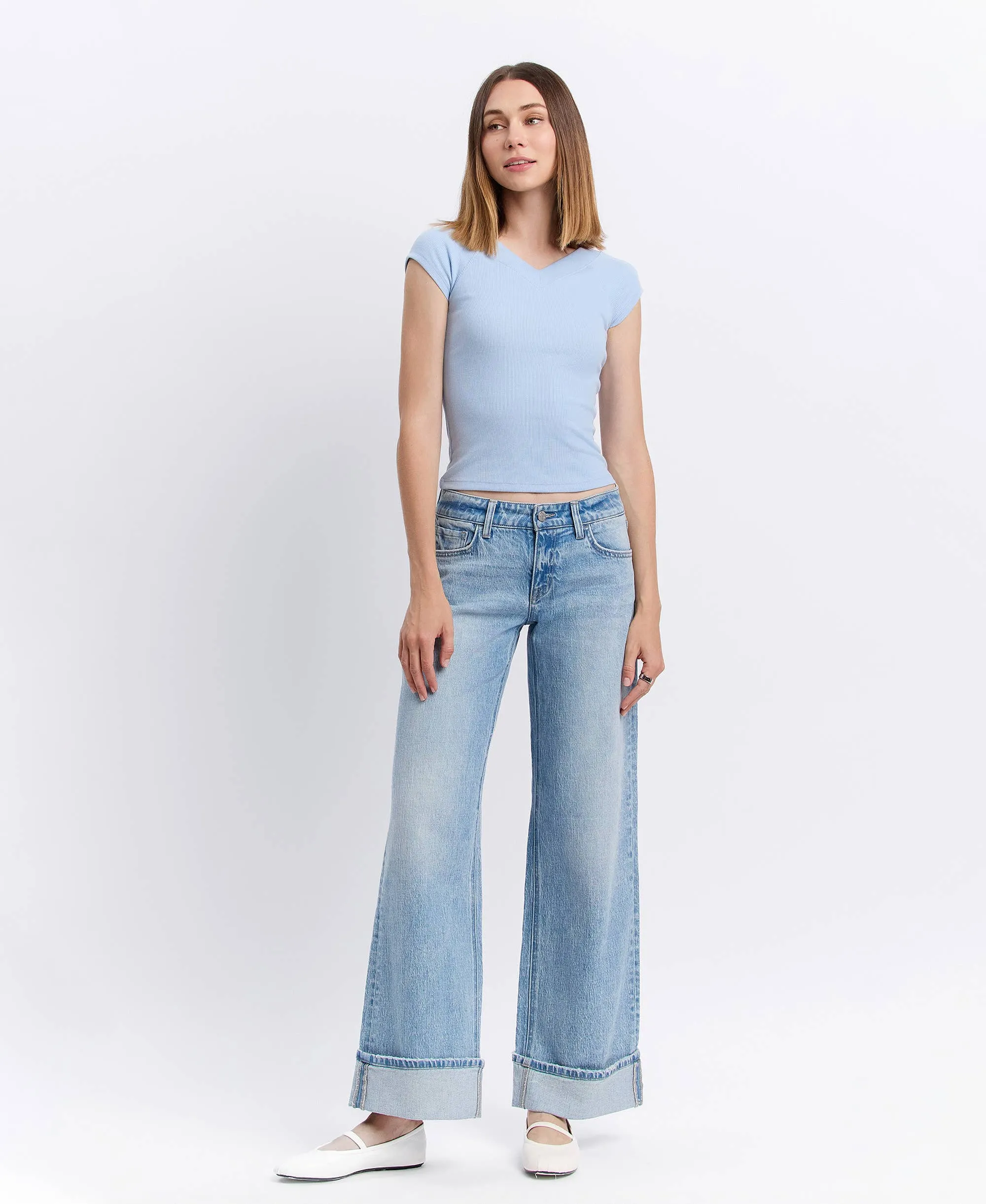 LOW RISE CUFFED BAGGY WIDE JEANS T6683