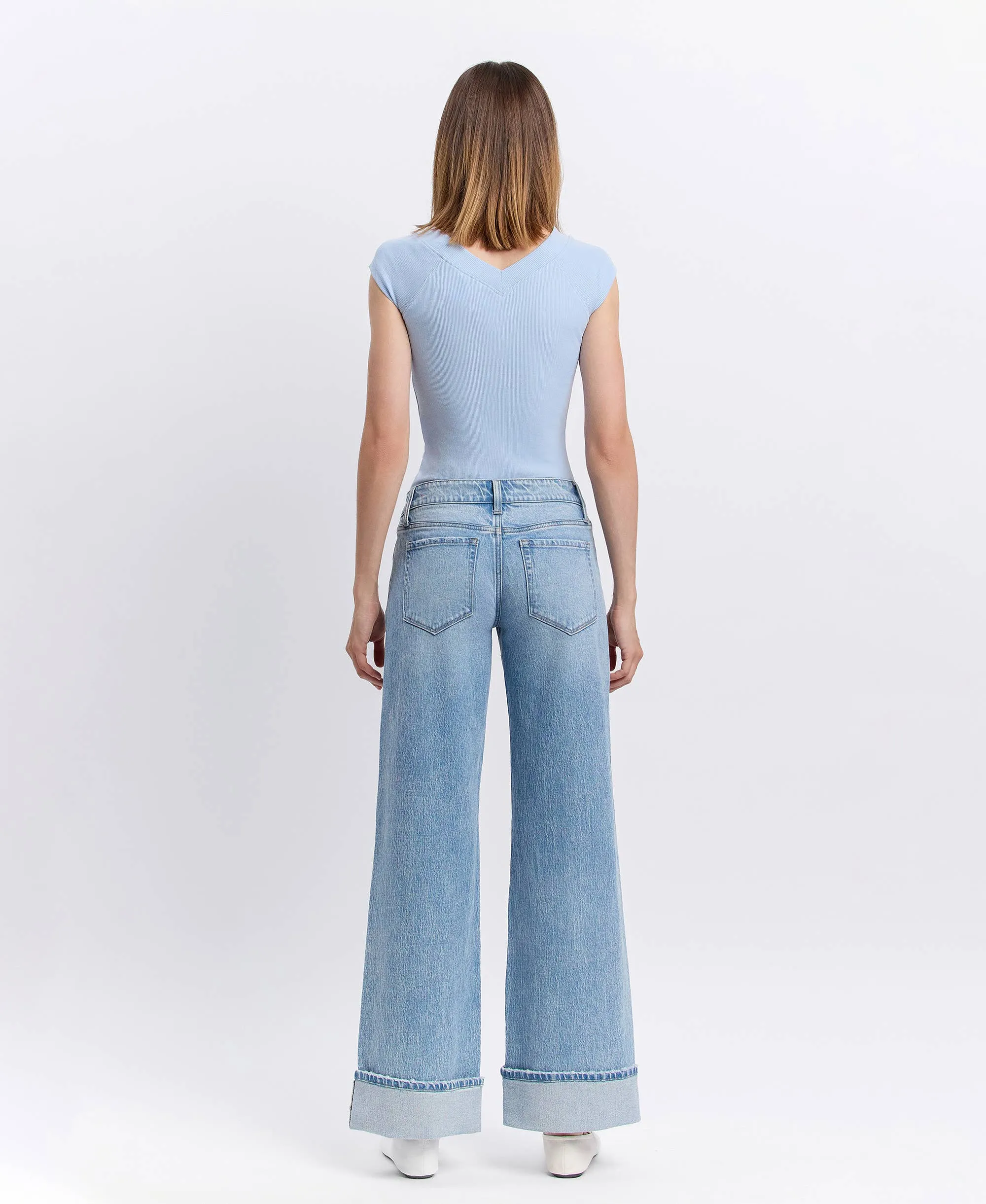 LOW RISE CUFFED BAGGY WIDE JEANS T6683