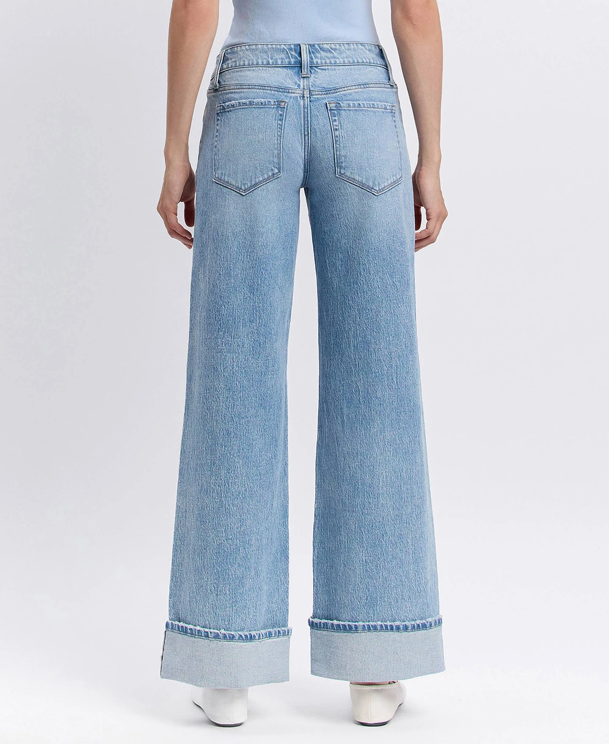 LOW RISE CUFFED BAGGY WIDE JEANS T6683