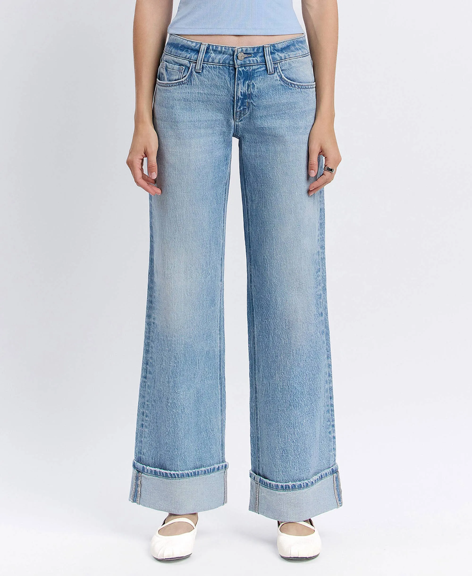 LOW RISE CUFFED BAGGY WIDE JEANS T6683