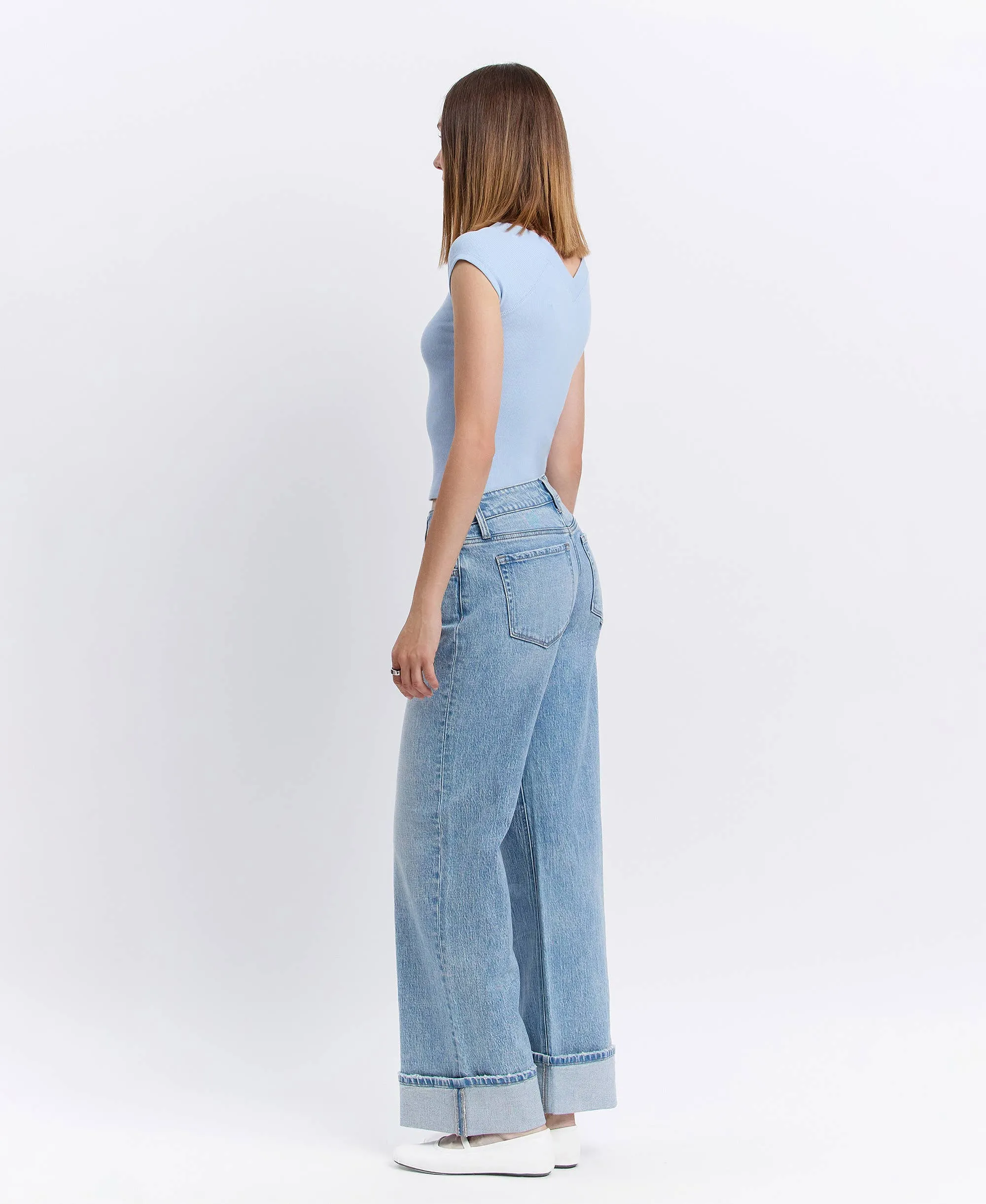 LOW RISE CUFFED BAGGY WIDE JEANS T6683