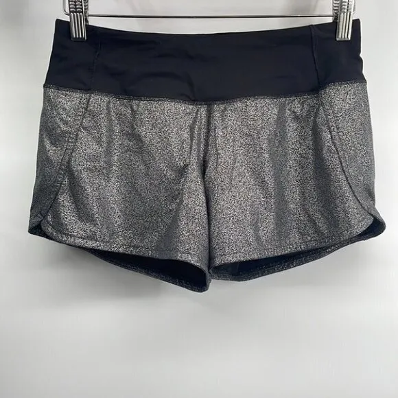Lululemon Run Times Short II 4&quot;Luminosity Foil Print Black Silver sz 4