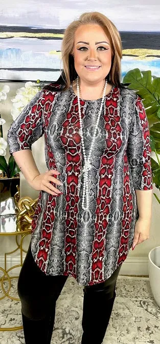M, L, 2X, 3X : Grey & Red Snake SCOOP Tunic