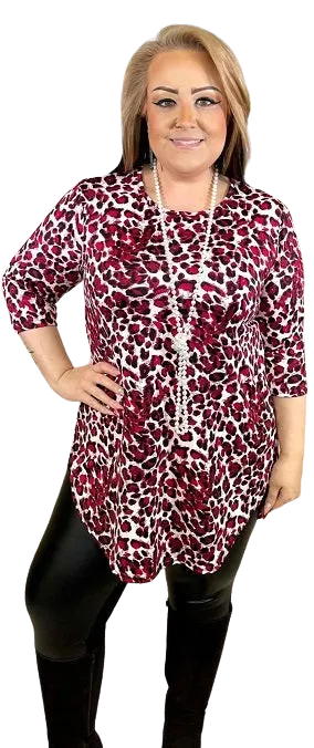 M, L, XL, 3X  : Maroon Leopard Scoop Tunic