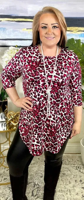 M, L, XL, 3X  : Maroon Leopard Scoop Tunic