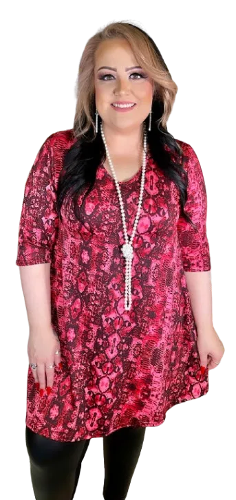 M, L, XL Pink Snake Flutter Tunic