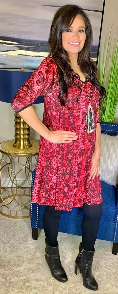 M, L, XL Pink Snake Flutter Tunic
