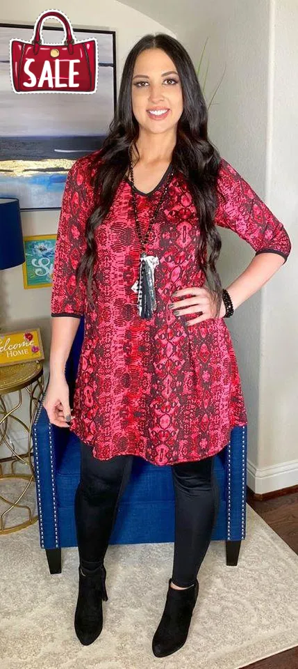 M, L, XL Pink Snake Flutter Tunic